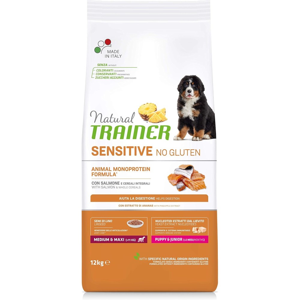 NATURAL TRAINER  SENSITIVE NO GLUTEN PUPPY MEDIUM/MAXI SALMONE 12KG
