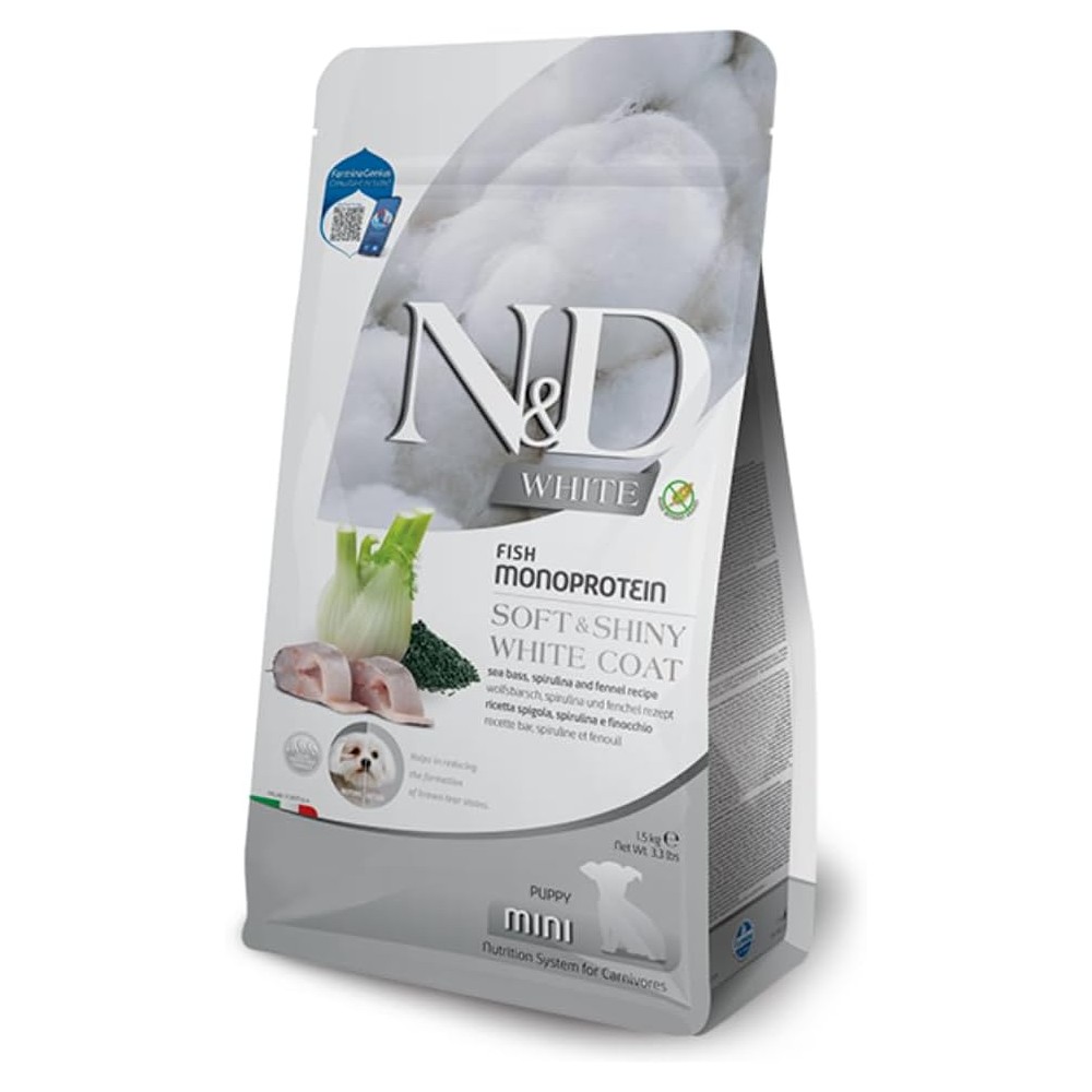 FARMINA N&D PUPPY MINI WHITE COAT SPIGOLA SPIRULINA E FINOCCHIO 1,5KG
