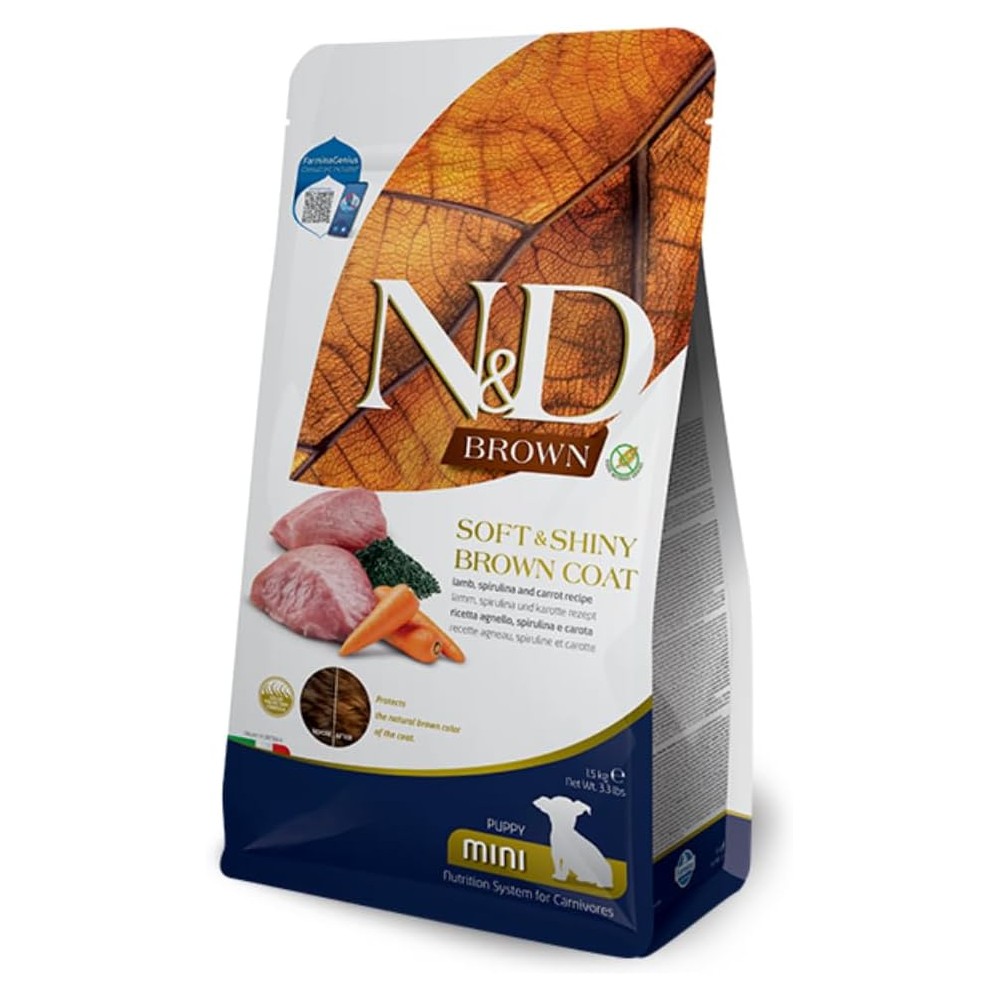 FARMINA N&D PUPPY MINI BROWN COAT AGNELLO SPIRULINA E CAROTE 1,5KG