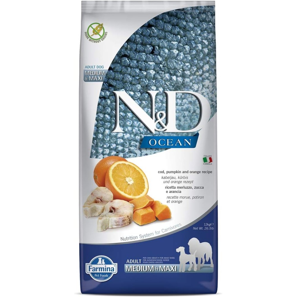 FARMINA N&D ADULT MEDIUM/MAXI OCEAN MERLUZZO ZUCCA E ARANCIA 12KG