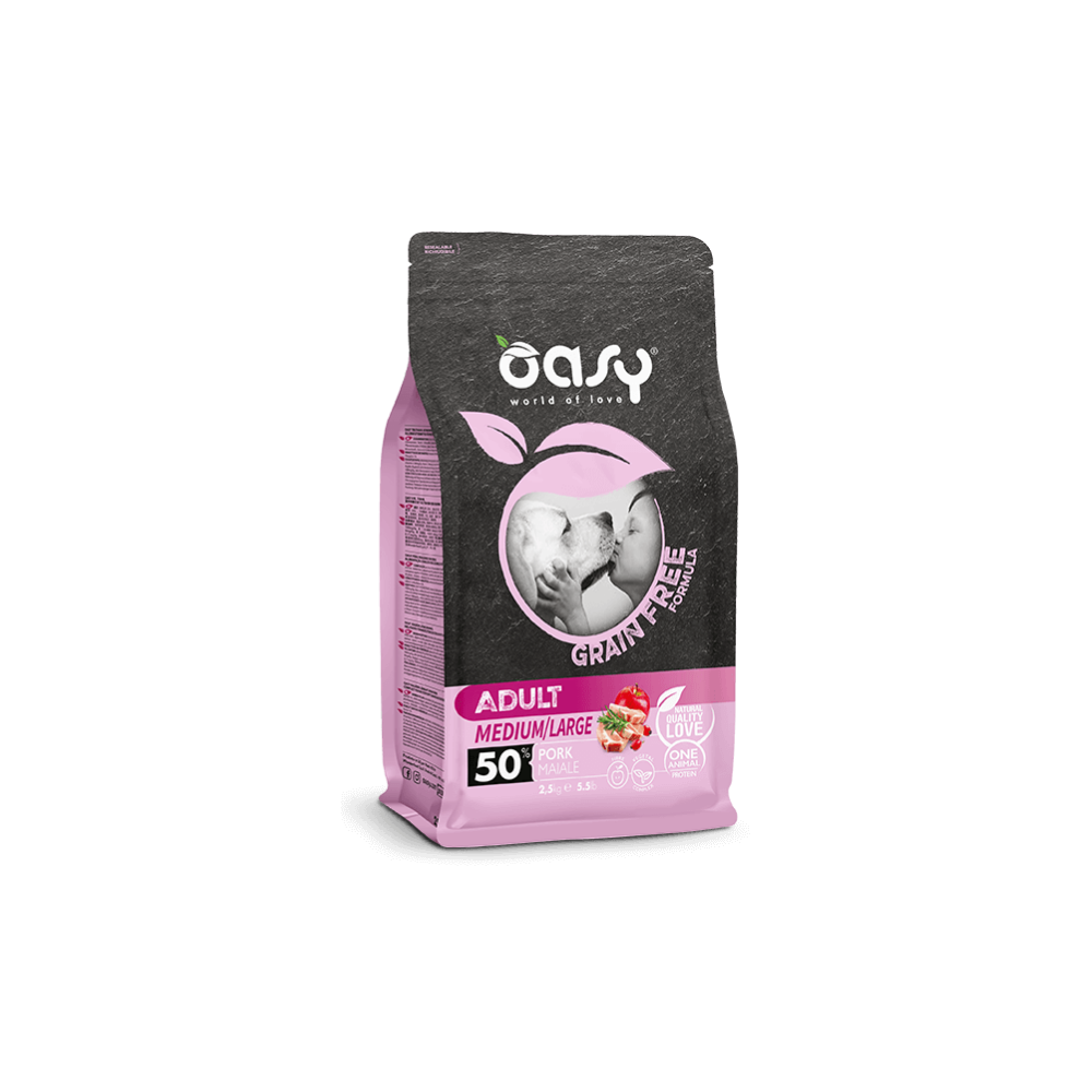 OASY ADULT MEDIUM/LARGE GRAIN FREE MAIALE 12KG