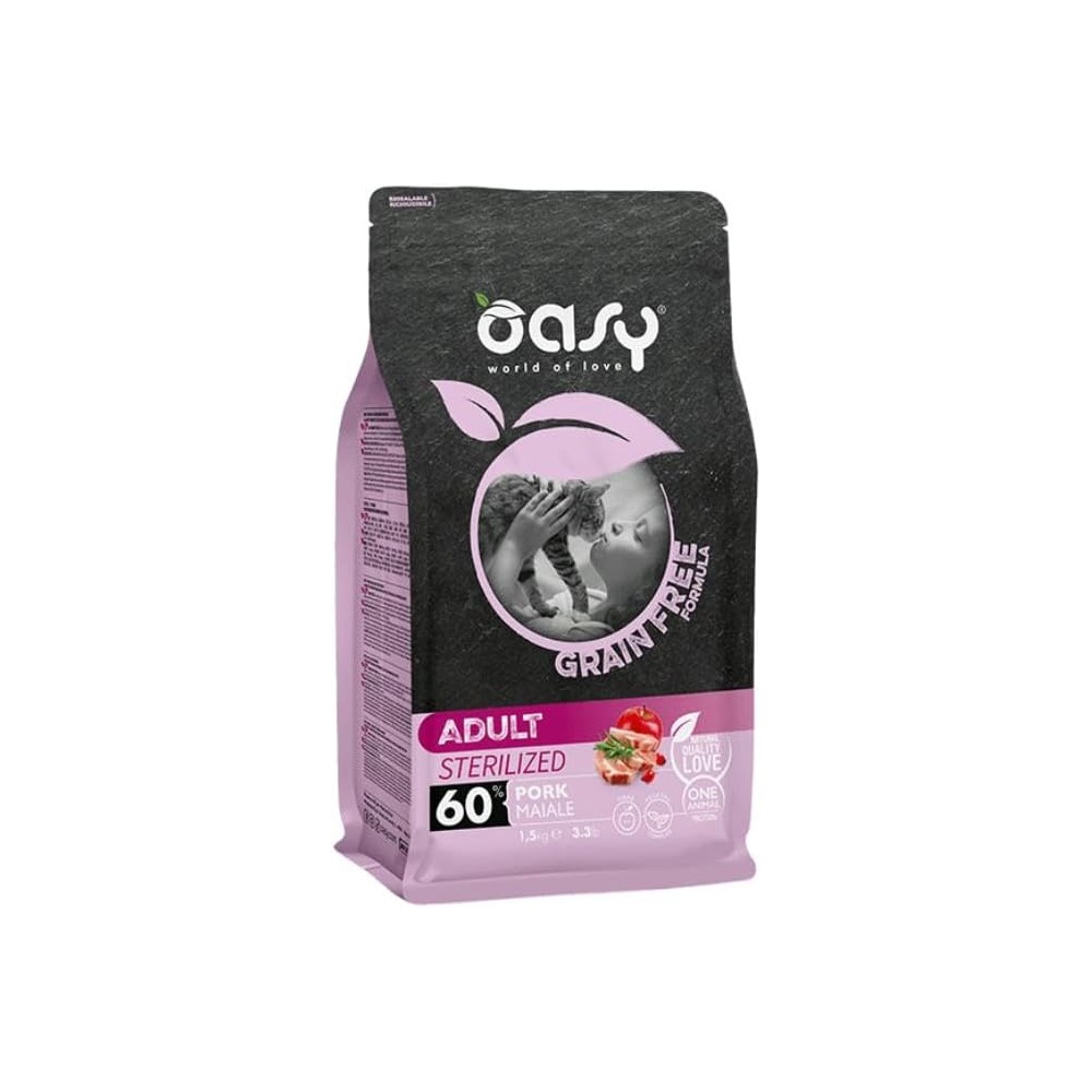 OASY CAT ADULT STERILISED GRAIN FREE MAIALE 1,5KG