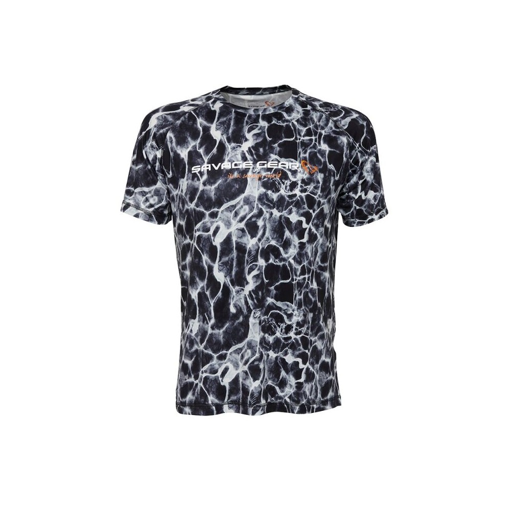 SG NIGHT UV  T-SHIRT TG.L BLACK WATERPRINT SAVAGE GEAR