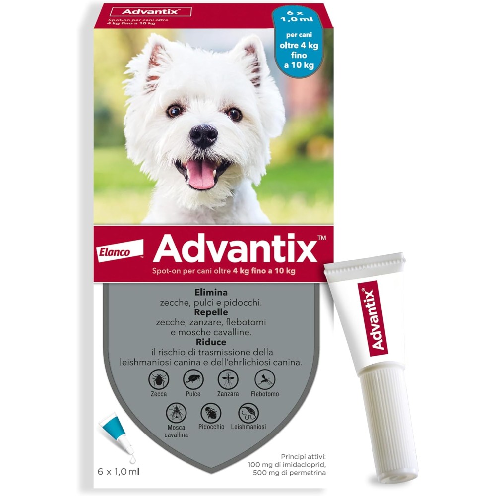 ADVANTIX FIALETTE PER CANI DA 4KG A 10KG  CONFEZIONE DA 6