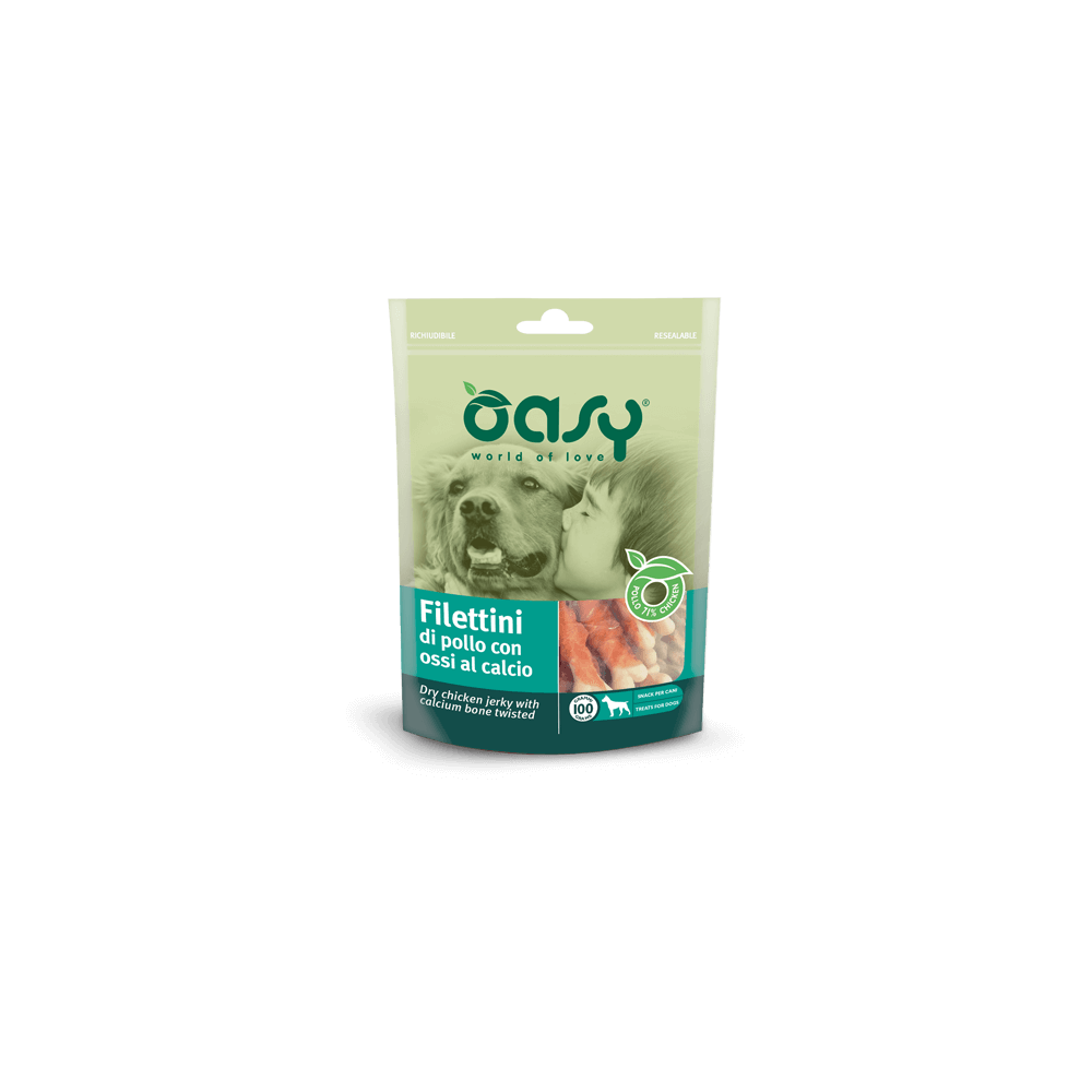 OASY SNACK DOG - FILETTINI DI POLLO CON OSSI AL CALCIO 100g