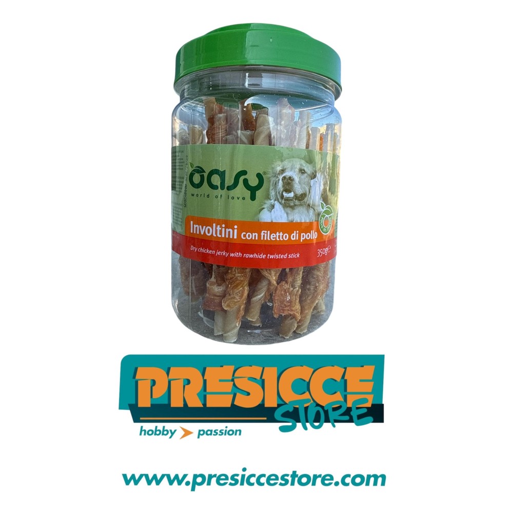 OASY SNACK DOG - INVOLTINI CON FILETTO DI POLLO 350g (barattolo)