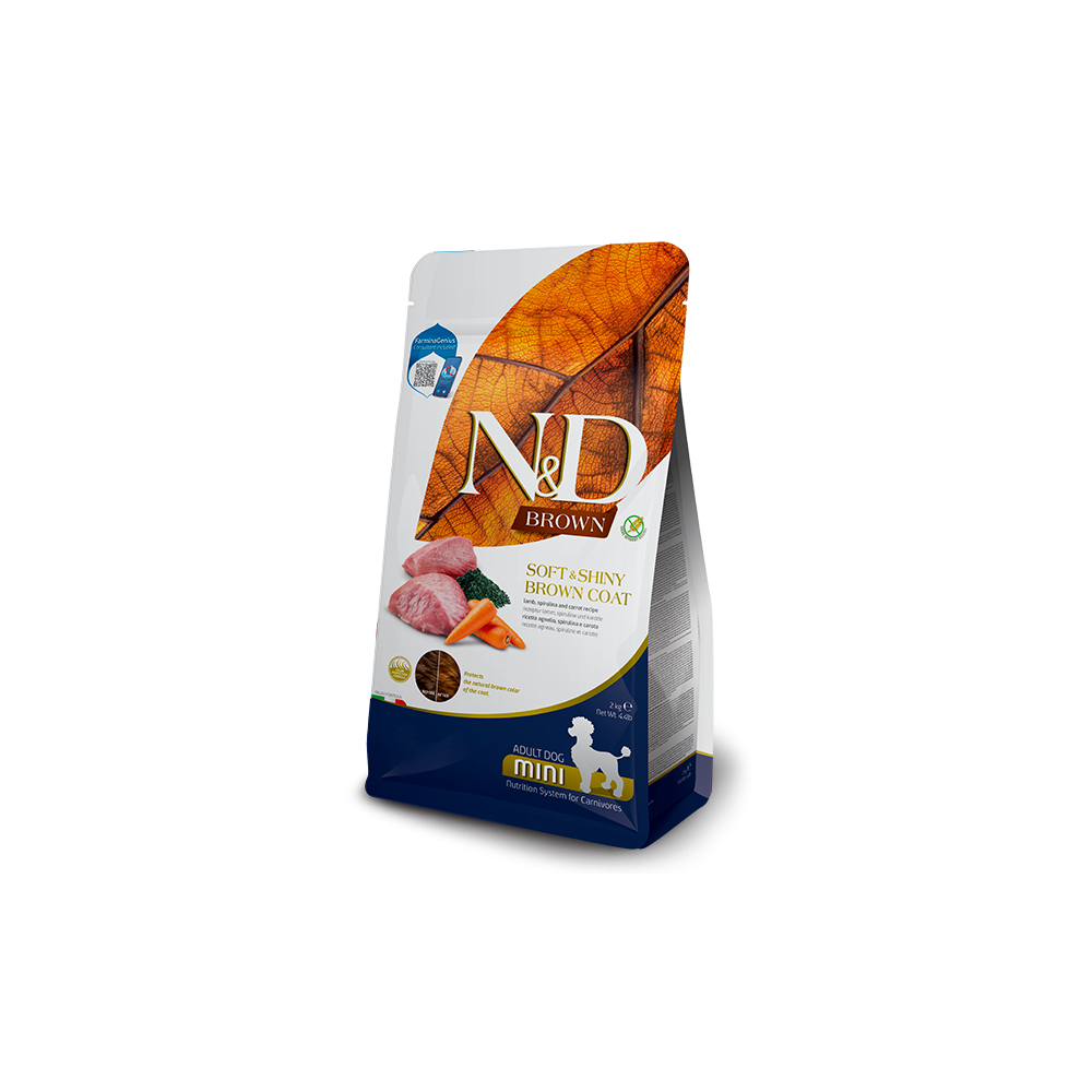 FARMINA N&D ADULT DOG MINI BROWN AGNELLO , SPIRULINA E CAROTE 5KG