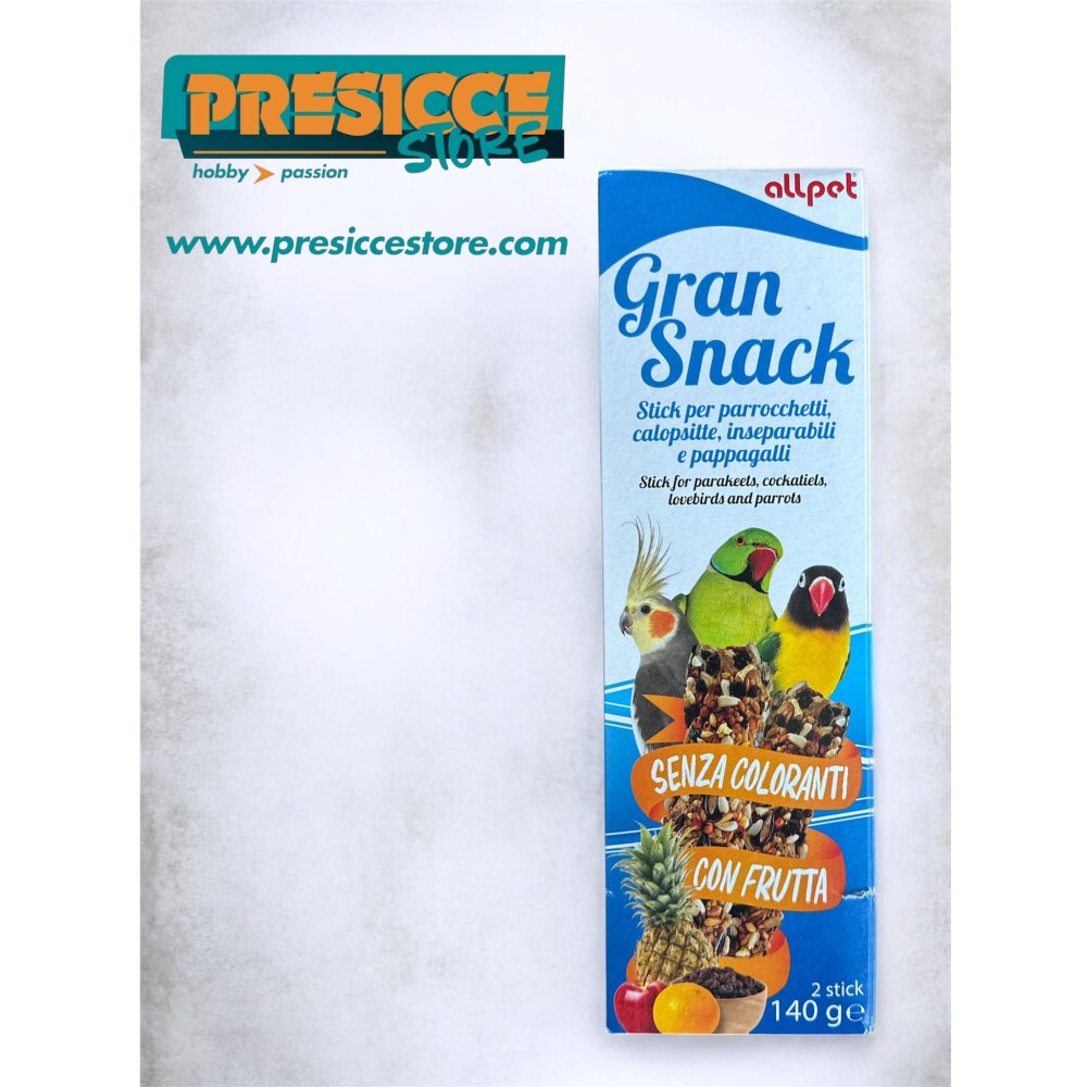 GRAN SNACK- STICK PER PARROCCHETTI , CALOPSITTE , INSEPARABILI E PAPPAGALLI CON FRUTTA